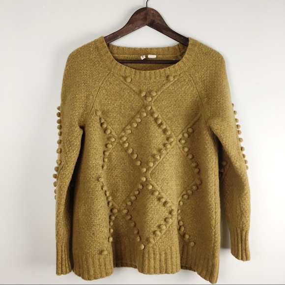 Anthropologie Sweaters - Anthropologie Moth Mustard Wool Pom Pom Sweater